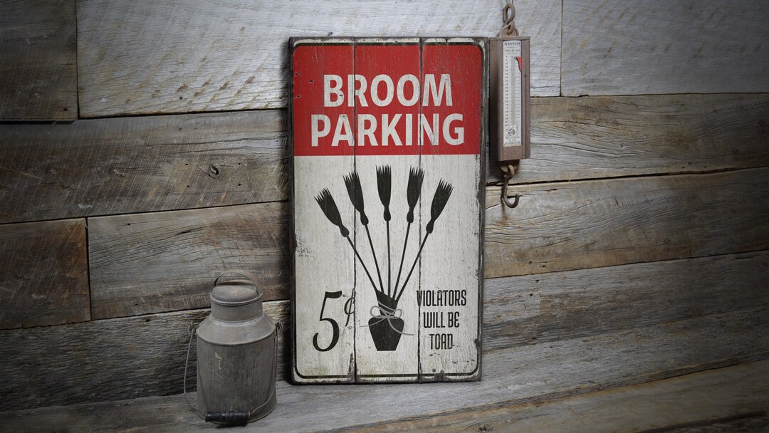 Broom Parking Sign, Halloween Witch Broom Parking Sign, Wood Scary ...