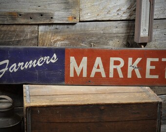 Farmers Market Distressed Sign - Primitive Rustic Hand Made Vintage Wooden