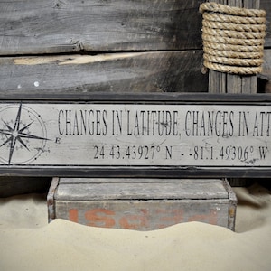 Custom Changes In Latitude Sign - Rustic Hand Made Vintage Wooden Sign Decor
