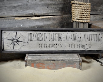 Custom Changes In Latitude Sign - Rustic Hand Made Vintage Wooden Sign Decor