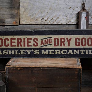 Lebensmittel trocken Waren Zeichen, Mercantile Decor, kaufmännisches Schild, benutzerdefinierte trockene Waren Geschenk, trockene Waren Schild, handgemachtes Vintage Holzschild