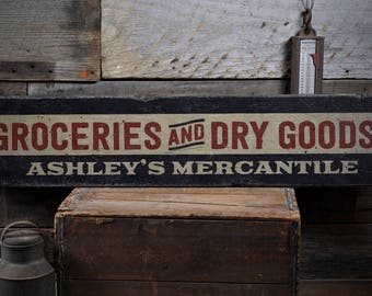 Groceries Dry Goods Sign, Mercantile Decor, Mercantile Sign, Custom Dry Goods Gift, Dry Goods Sign, HandMade Vintage Wood Sign