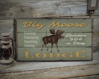 Moose Lodge Sign, Big Moose Decor, Big Moose Lodge Sign, Camping Decor, Wooden Cabin Decor, Wooden Lodge Decor - Wooden Old Signs Decor