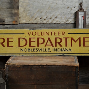 Volunteer Fire Department Wood Sign, Custom Firefighter Station Location City State Decor - Rustic Hand Made Vintage Wooden Sign Decor