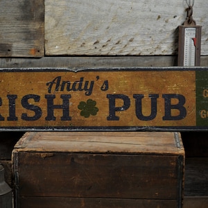 Irish Pub Shamrock Wood Sign, Good Luck & Good Times Custom Bar Owner Name Decor Gift - Rustic Hand Made Vintage Wooden Sign