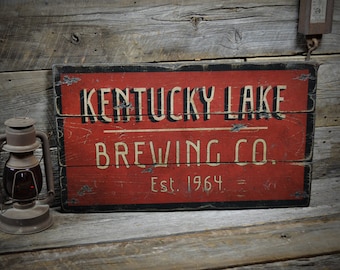 Custom Brewing Company Est. Date Sign - Rustic Hand Made Vintage Wooden Sign Decorations