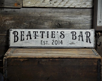 Bar Sign, Custom Bar Sign, Pub Est Date Sign, Wooden Bar Sign, Bar Wall Decor, Pub Wall Decor -Rustic Hand Made Distressed Wooden Decoration