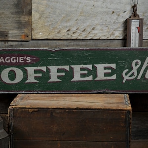 Coffee Shop Wood Sign, Custom Java Store Owner Name Gift, Personalized Home Kitchen Decor - Rustic Hand Made Vintage Wooden Sign Decor