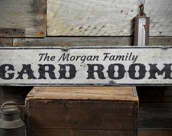 Card Room Wood Sign, Personalized Game Room Sign, Custom Family Name Man Cave Decor - Rustic Hand Made Vintage Wooden Sign Decor