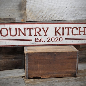 Country Kitchen Sign, Rustic Kitchen Decor, Distressed Wood Sign, Country Living Sign, Vintage Style Decor - Handmade Wooden Sign