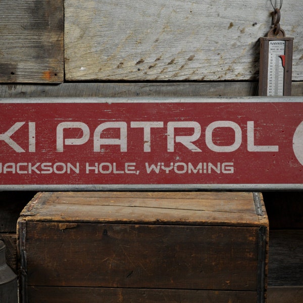 Ski Patrol Wood Sign, Personalized Skiing Location City State Name Cross Lodge Decor - Rustic Hand Made Vintage Wooden Sign Decorations