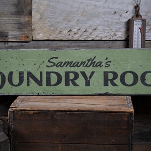 Laundry Room Wood Sign, Personalized Laundry Service Name Gift, Custom Clothes Home Decor - Rustic Hand Made Vintage Wooden Sign Decoration