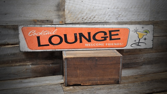 Cocktail Lounge Sign, Welcome Friends Sign, Cocktail Party Decor, Cocktail Bar Decor, Home Bar Decor, Handmade Wooden Sign - Retro Bar Decor