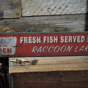 Custom Fresh Fish Served Daily Sign - Rustic Hand Made Vintage Wooden Sign Decor