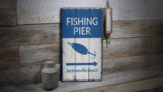 Fishing Pier Decor Sign, Wooden Fishing Signs, Surfing House