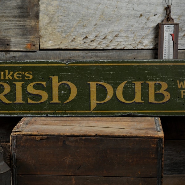 Irish Pub Wood Sign, Personalized Bar Owner Bartender Name Gift, Welcome Friends Bar Decor - Rustic Hand Made Vintage Wooden Sign Decoration