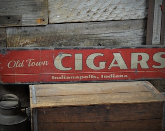 Custom Cigars City State Smoke Room Sign, Cigar Signs, Custom Cigar Decoration, Cigars - Rustic Hand Made Vintage Wooden Sign Decorations