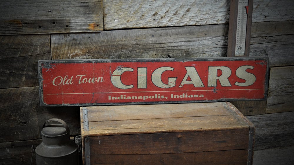 Custom Cigars City State Smoke Room Sign, Cigar Signs, Custom Cigar Decoration, Cigars - Rustic Hand Made Vintage Wooden Sign Decorations