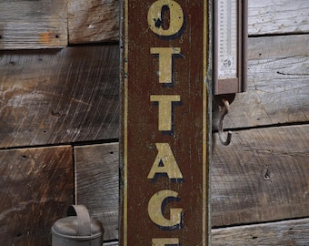 Cottage Sign, Vertical Cottage Decor, Custom Wood Sign for Cottage Gift, Cottage Wall Decor, Rustic HandMade Vintage Wooden Sign Decoration