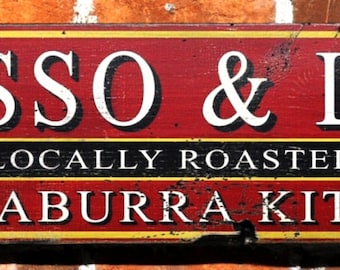 Rustic Espresso & Lattes Sign, Locally Roasted, Vintage Wooden Decor