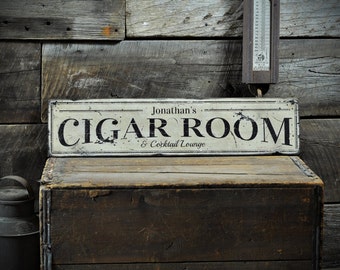 Custom Cigar Room Cocktail Lounge Sign - Rustic Hand Made Vintage Wooden