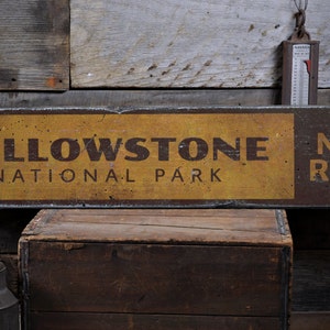 Yellowstone National Park Wood Sign, Personalized Next Right Favorite Park Name Gift Decor Rustic Hand Made Vintage Wooden Sign image 1