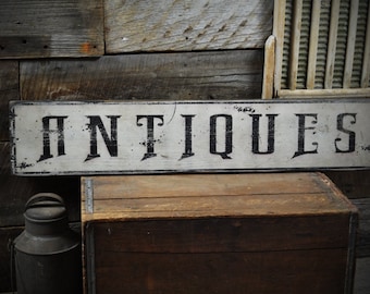 Vintage Antiques Wood Sign - Rustic Hand Made Vintage Wooden