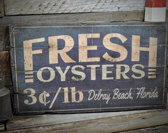Rustic Fresh Oysters Wood Sign, Coastal Decor