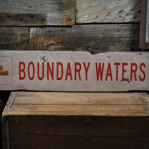Boundary Waters Schild, BWCA Holzschild, Boundary Waters Geschenk, BWCA Dekor, Canoe Lake Hausschild, rustikales handgemachtes Vintage Holzschilddekor