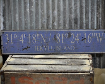 Custom Beach Latitude Longitude Sign - Rustic Hand Made Vintage Wooden