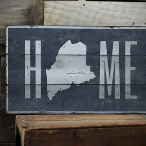 Maine Home Sign, Beach House Decor, Maine Wall Decor, Rustic Wooden Sign, Maine Home Gift, Old Wooden Sign, Handmade - Distressed Wood Sign