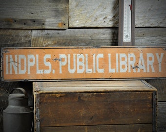 Custom Public Library Sign - Distressed Rustic Hand Made Vintage Wooden Sign Decor