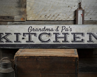 Chef's Name Kitchen Wood Sign, Custom Baker Names Grandparents Family Farm Kitchen Decor - Rustic Hand Made Vintage Wooden Sign