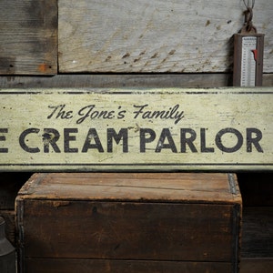 Ice Cream Parlor Wood Sign, Personalized Family Last Name Gift, Cone 5 Cents Kitchen Decor - Rustic Hand Made Vintage Wooden Sign Ice Cream