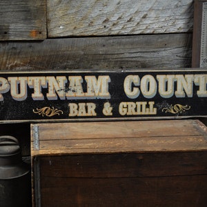 Personalized County Bar and Grill Wood Sign - Rustic Hand Made Vintage Wooden Sign Decor