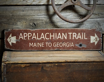 Distressed Appalachian Trail Sign, Rustic Wooden Mountain Decor