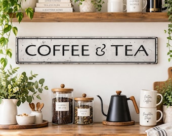 Koffie- en theebord, rustieke houten decoratie voor een koffiebar, vintage wanddecoratie voor een café, cadeau voor een drankstation
