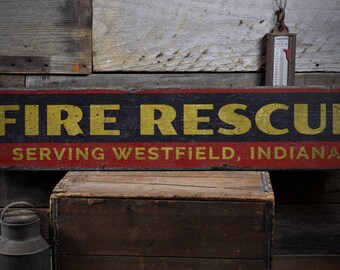 Fire Rescue Sign, Fire Rescue Decor, Custom Fireman Sign, Rustic Firehouse Decor, Fire Rescuer Gift, HandMade Vintage Wood Sign