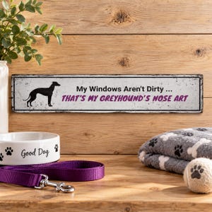Greyhound-skylt, rolig noskonst rustik trähunddekoration, vintage väggbonad för mudroomkök, hundmammapresentidé bild 3