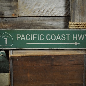 Pacific Coast Sign, Wood Coast Road Gift, Wooden Roadway Sign, Wood Sign Decor, Antique Wood Decor- Rustic Hand Made Wooden Sign Decorations