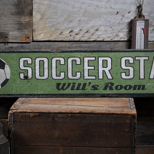 Soccer Star Wood Sign, Soccer Player Gift, Vintage Soccer Decor, Soccer Room Decor, Soccer Lover, Rustic Handmade Wood Sign Decor Gifts