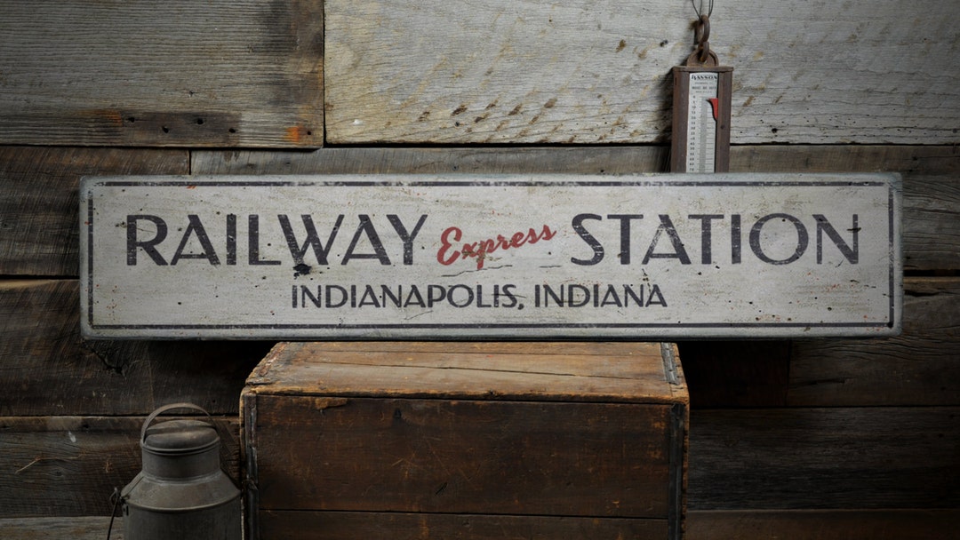 Railway Express Station Wood Sign, Custom Train Location City State ...