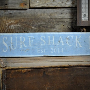 Custom Surf Shack Est. Date Sign - Rustic Hand Made Vintage Wooden Sign Decorations