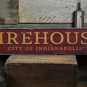 City Firehouse Wood Sign, Personalized Fire Dept. Location Sign, Firefighter Custom Decor - Rustic Hand Made Vintage Wooden Sign Decor