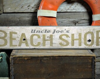 Letrero de tienda de playa, letrero de playa personalizado, decoración oceánica desgastada, decoración de playa, decoración costera - Letrero rústico vintage de madera hecho a mano para playas