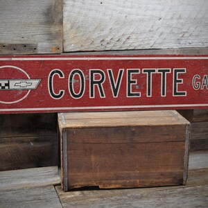 Corvette Garage Wooden Sign, Corvette Decor, Weathered Look Sign, Faded Car Sign, Red Garage Decor, Shabby Style Sign, Old Wooden Sign