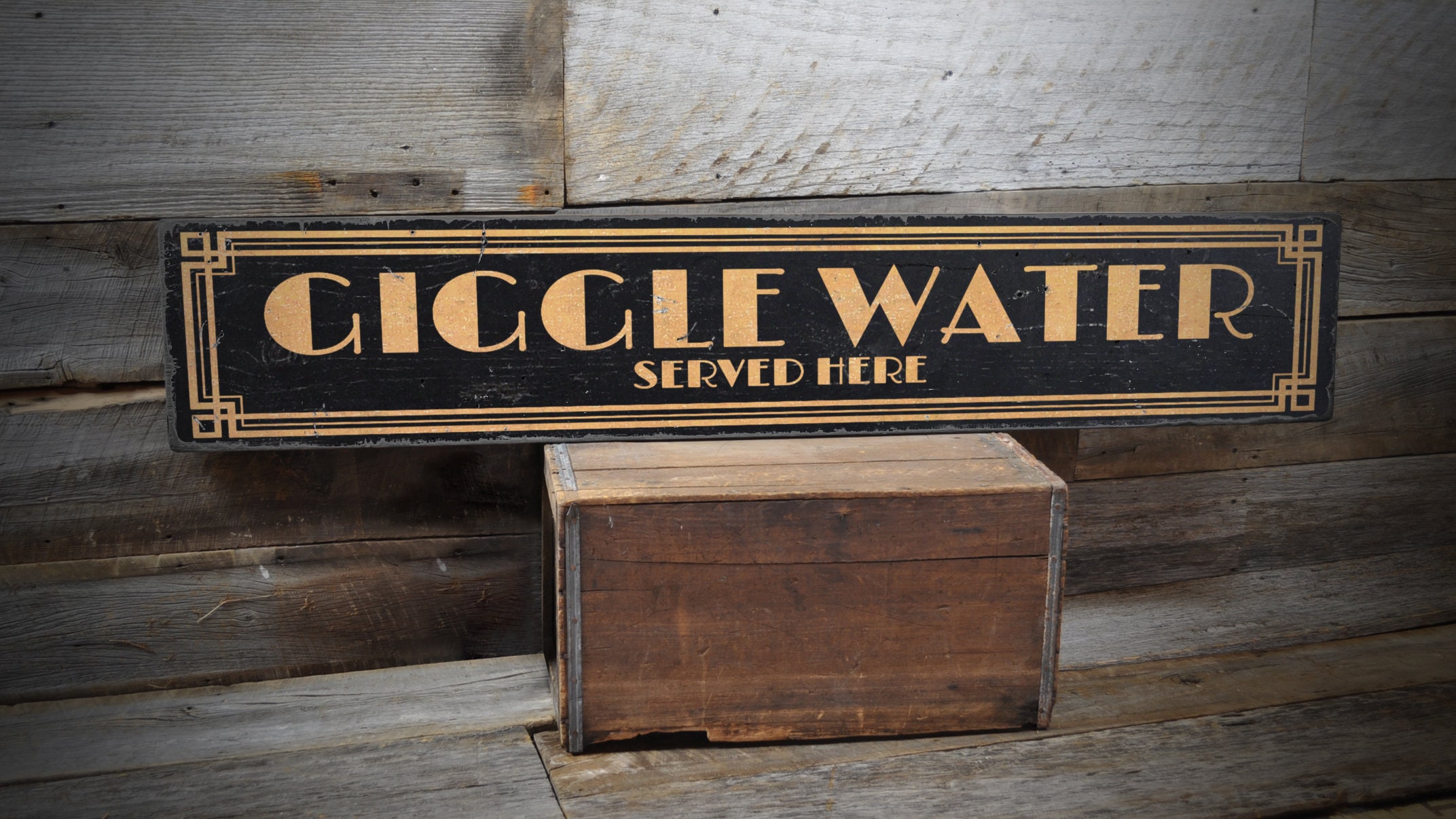 Giggle Water Served Here Sign, Prohibition Decor, Roaring Twenties, Speakeasy Decor, Old Wood Sign, Weathered Style Sign - Vintage Bar Sign