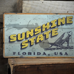 Sunshine State Sign, State Of Florida, Florida Wall Sign, Florida USA Decor, Florida Gifts, Rustic Wood Sign - Handmade Wooden Sign