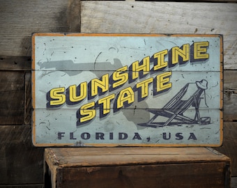 Sunshine State Sign, State Of Florida, Florida Wall Sign, Florida USA Decor, Florida Gifts, Rustic Wood Sign - Handmade Wooden Sign
