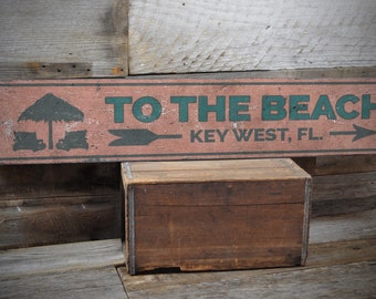 To The Beach Sign, Arrow Sign, Directional Sign, Key West Florida, Beach House Decor, Beach House Sign, Rustic Wooden Sign - Custom Sign